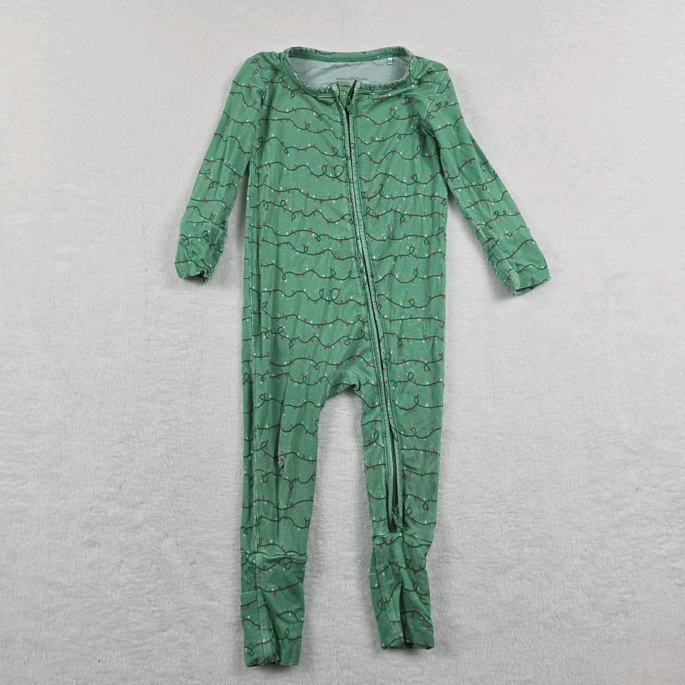 Muse Threads Bamboo Christmas Lights Zip One Piece Pajamas Green 9-12M Months